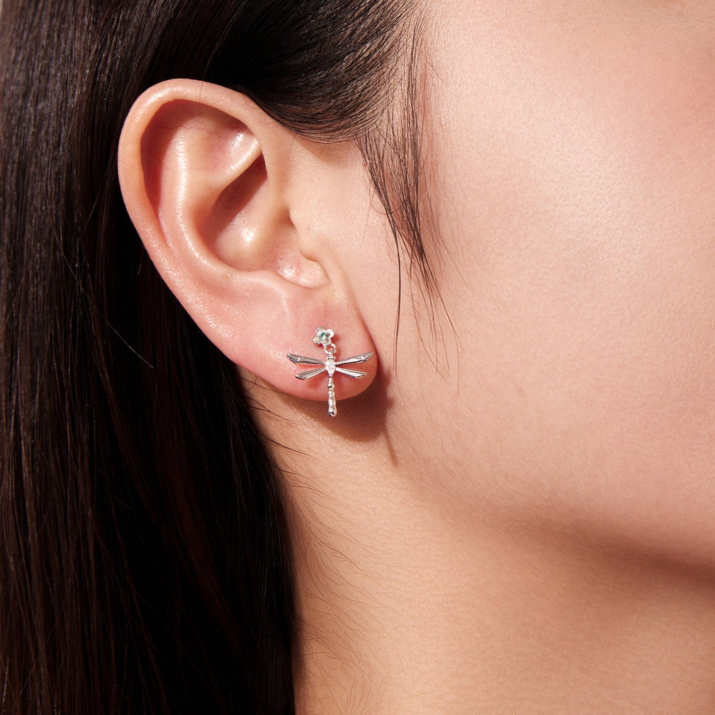 925 Sterling Silver Earrings with Pavé Setting CZ and Transparent Glass