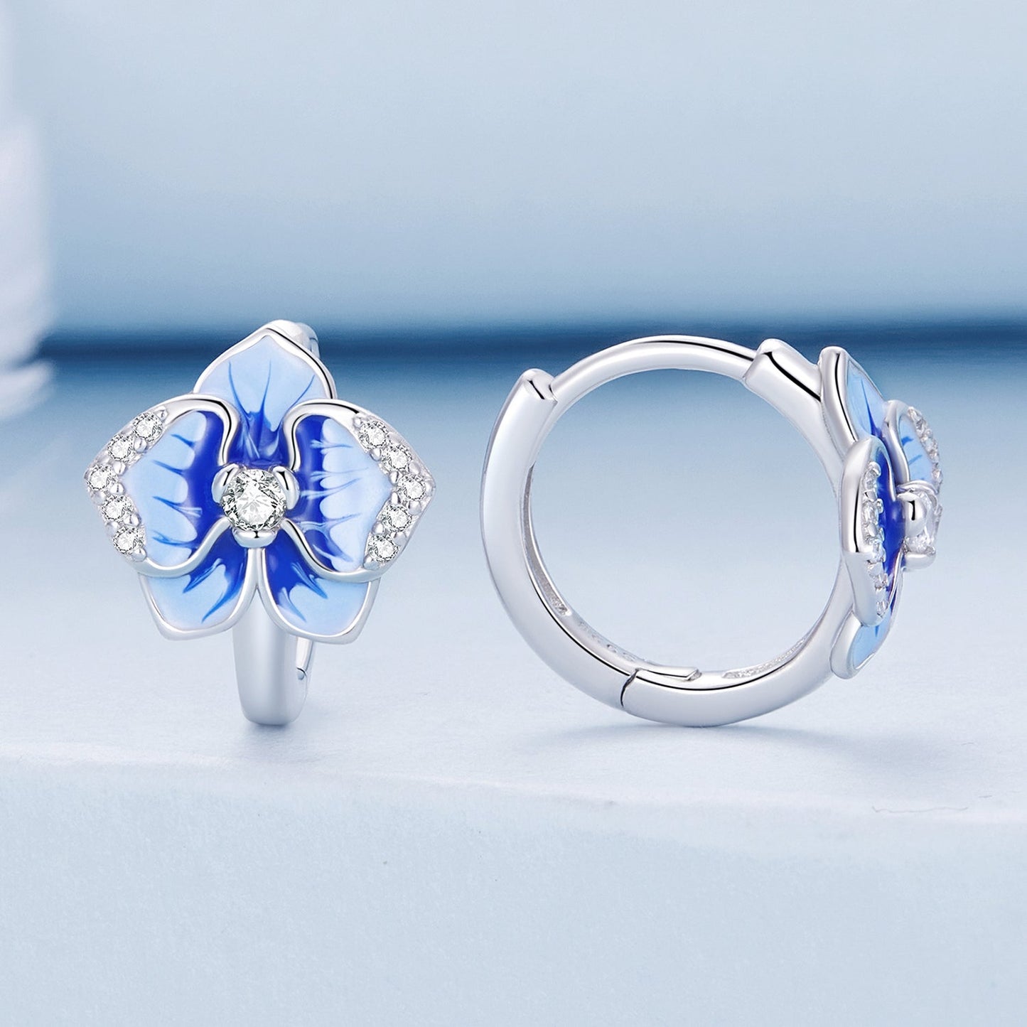 925 Sterling Silver Earrings with Enamel and Pavé Setting, 10mm for Women