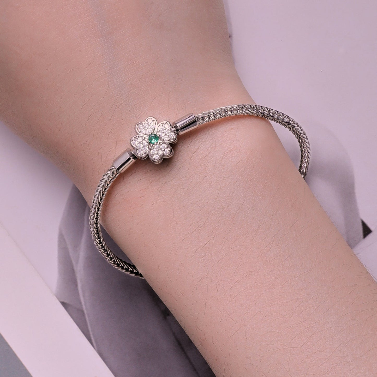 925 Sterling Silver Plated Platinum Bracelet with 3mm Rope for Women