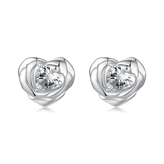 925 Sterling Silver Earrings with Pave Setting CZ and White Gold Plating