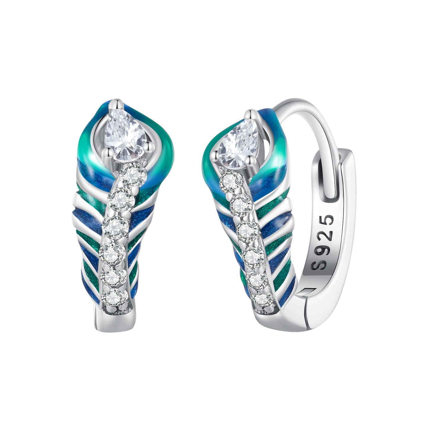 925 Sterling Silver Enamel Oxidized Earrings with Pavé Setting for Women