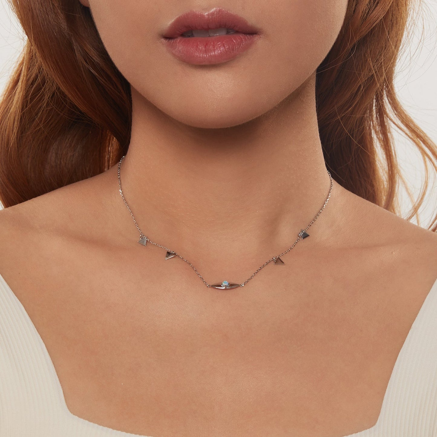 925 Sterling Silver Opal Pendant Necklace for Women - 40+5cm Adjustable Length
