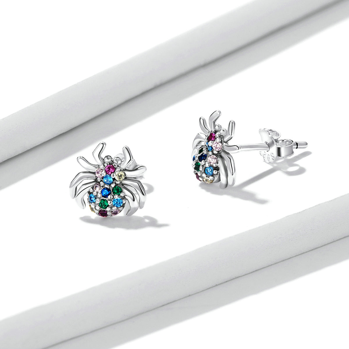 925 Sterling Silver Earrings with Pavé Setting CZ, Oxidized Silver, 0.7*0.8 cm for Women