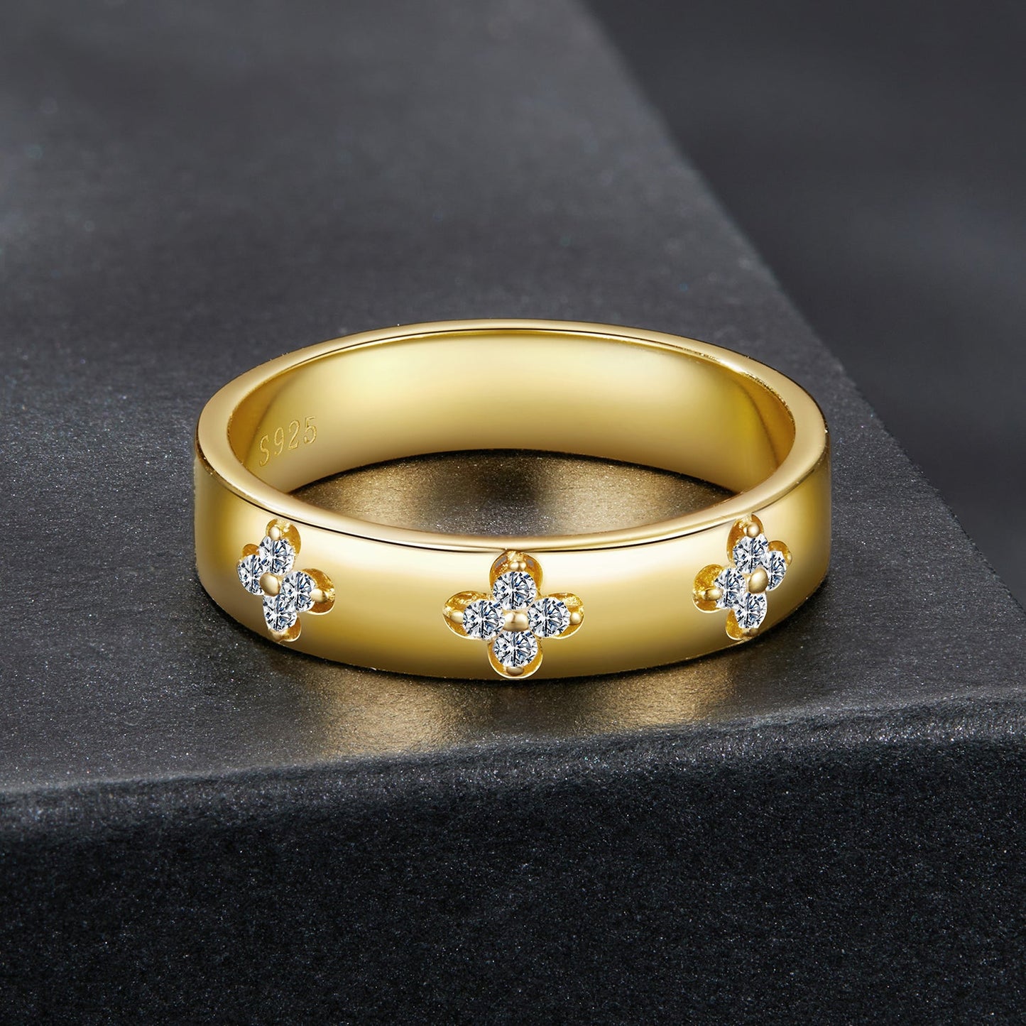 925 Sterling Silver Moissanite Gold Plated Ring for Women, Size 6