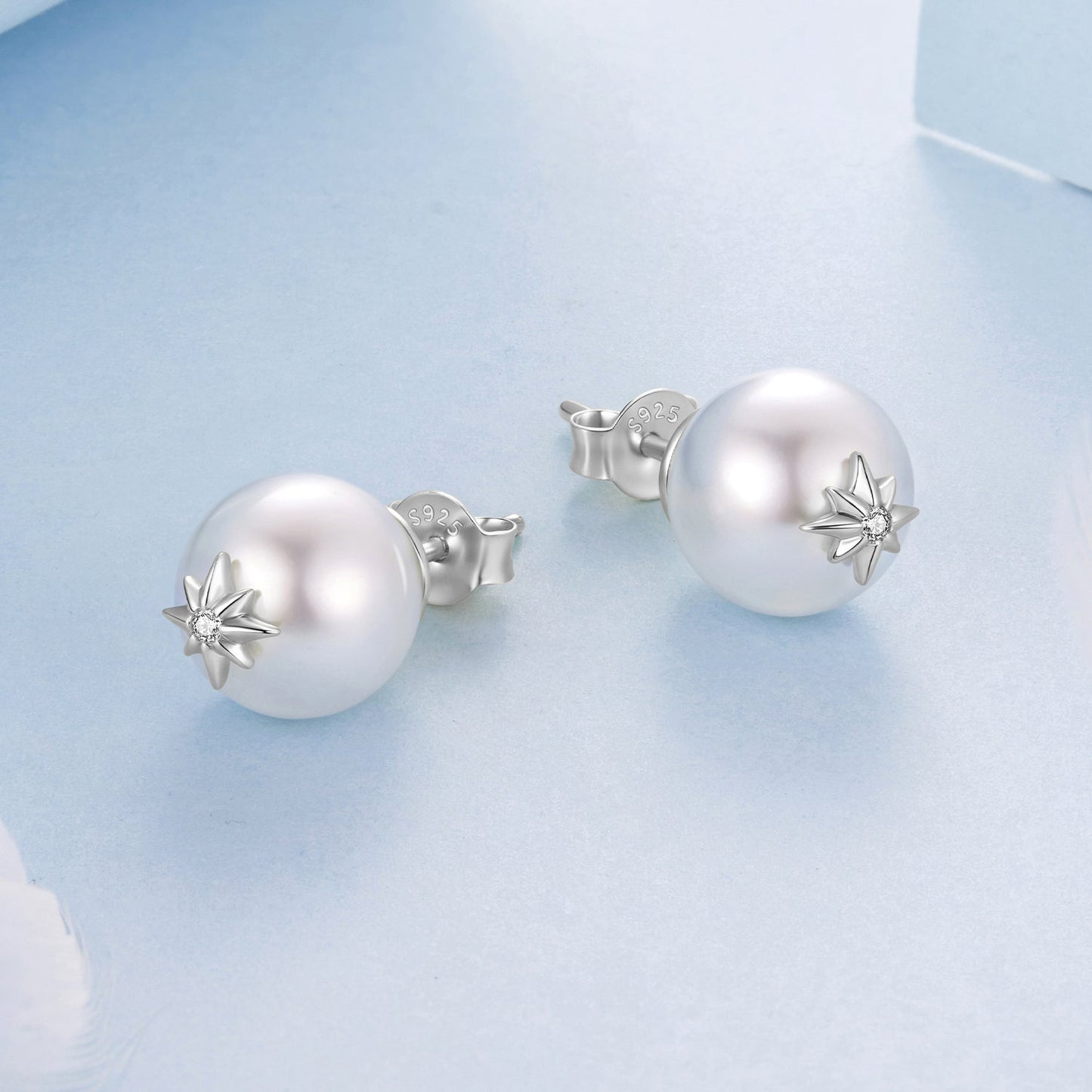 925 Sterling Silver Earrings with CZ and Synthetic Pearl for Women