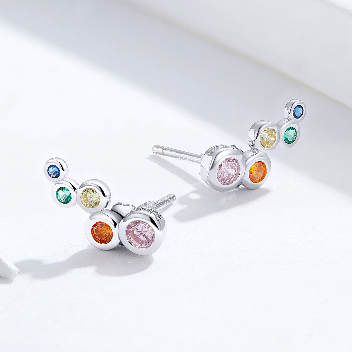 925 Sterling Silver Earrings with Pavé Setting CZ, 0.5x1.2 cm for Women