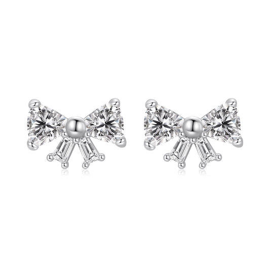 925 Sterling Silver White Gold Plated CZ Earrings for Women - 0.7x1.0cm