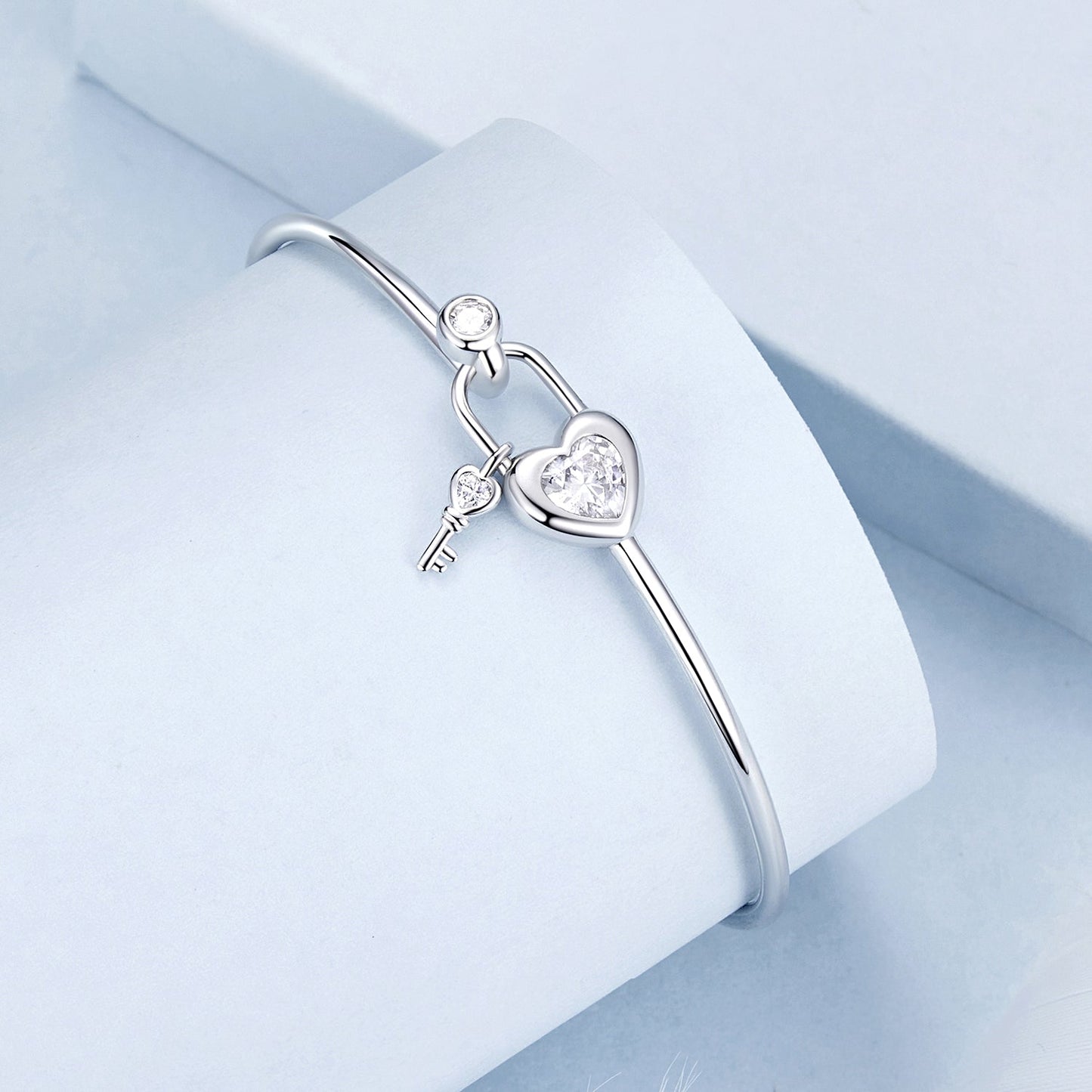 925 Sterling Silver Bracelet with CZ, 17mm, White Gold Plated, For Women