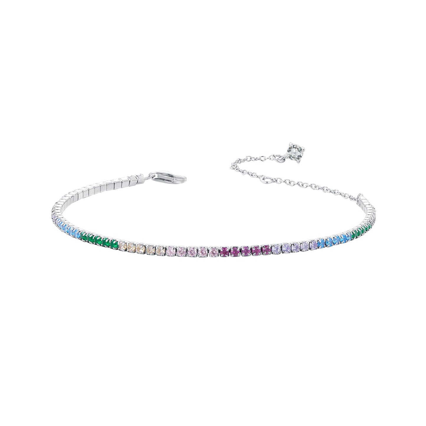 925 Sterling Silver Pave Setting White Gold Bracelet 160+60mm for Women