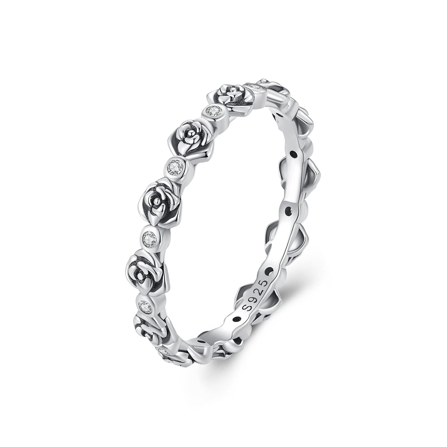 925 Sterling Silver Ring with Pavé Setting CZ - Size 6.0 - Oxidized Silver