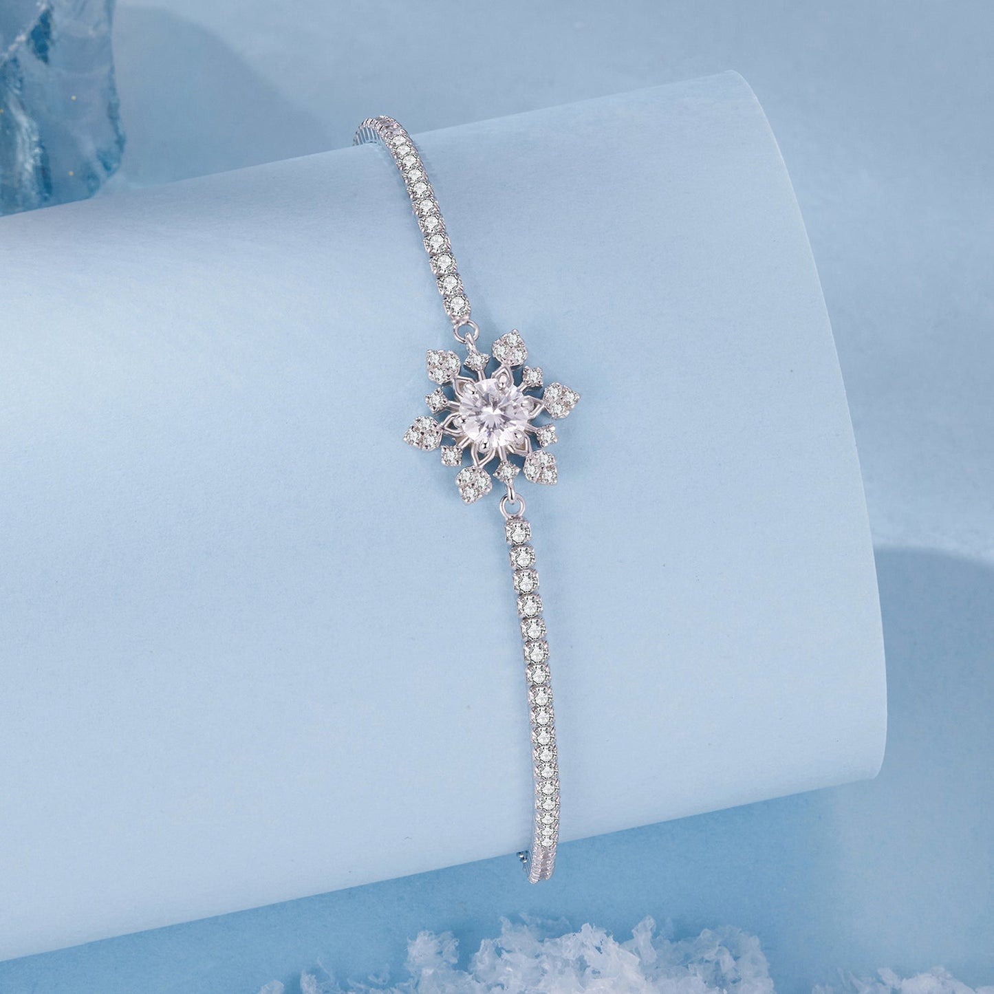 925 Sterling Silver Adjustable Bracelet with Pavé Setting CZ and White Gold Plating for Women