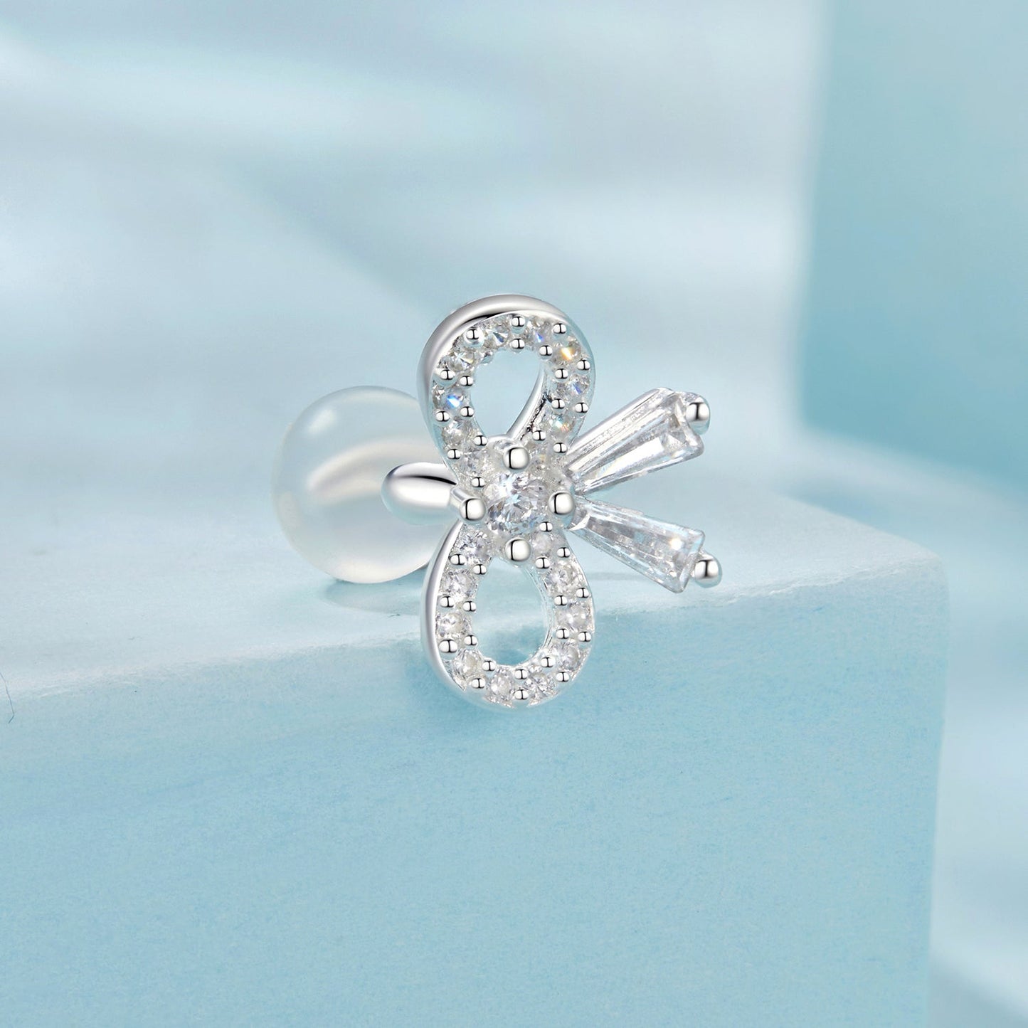 925 Sterling Silver Earrings with White Gold Plating, 0.9x1.2cm for Women