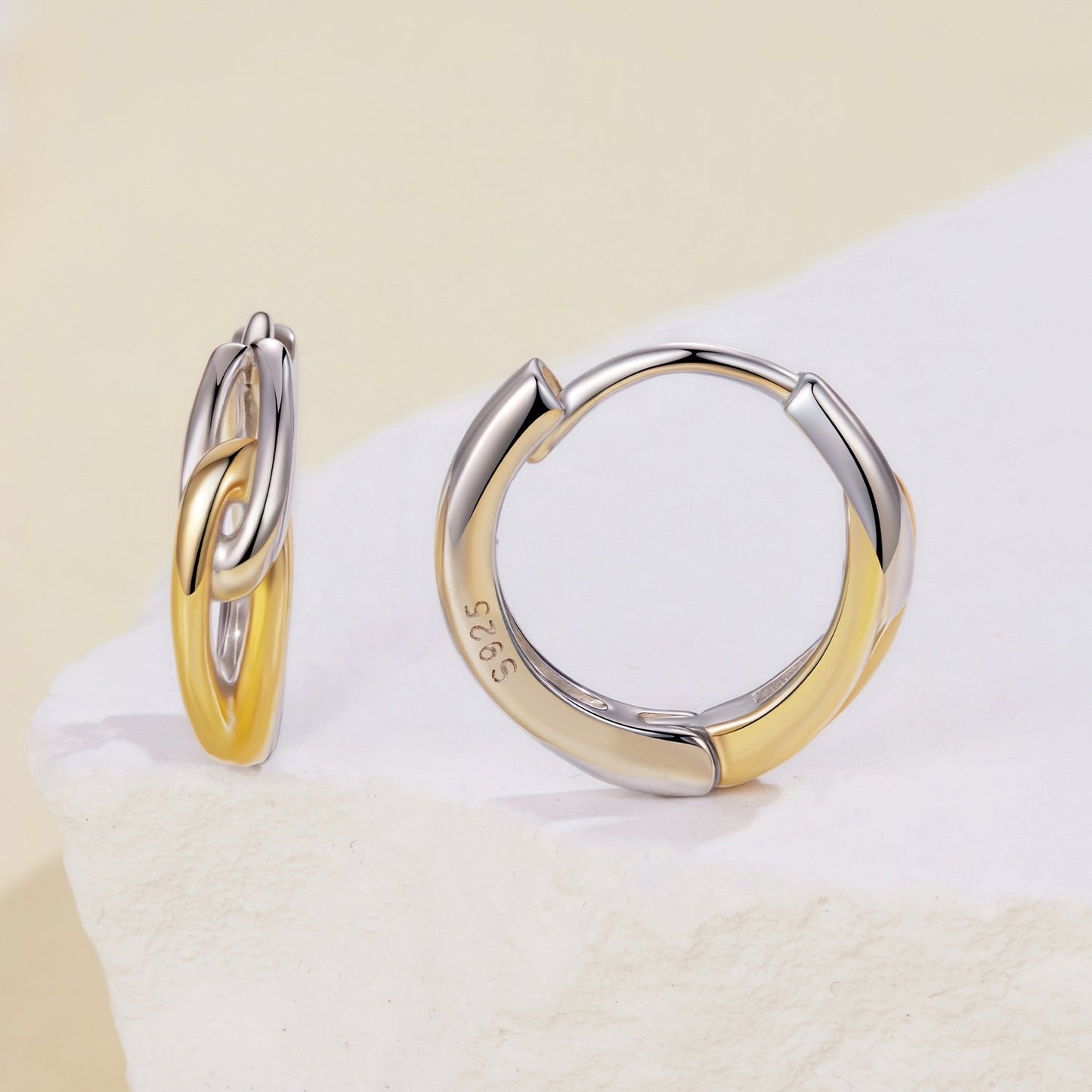925 Sterling Silver Earrings for Women - 1.4x0.4cm - White Gold and Gold Plated