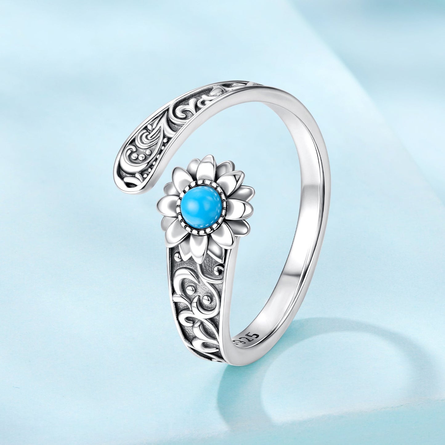 925 Sterling Silver Oxidized Synthetic Turquoise Ring 0.23-0.8cm Women