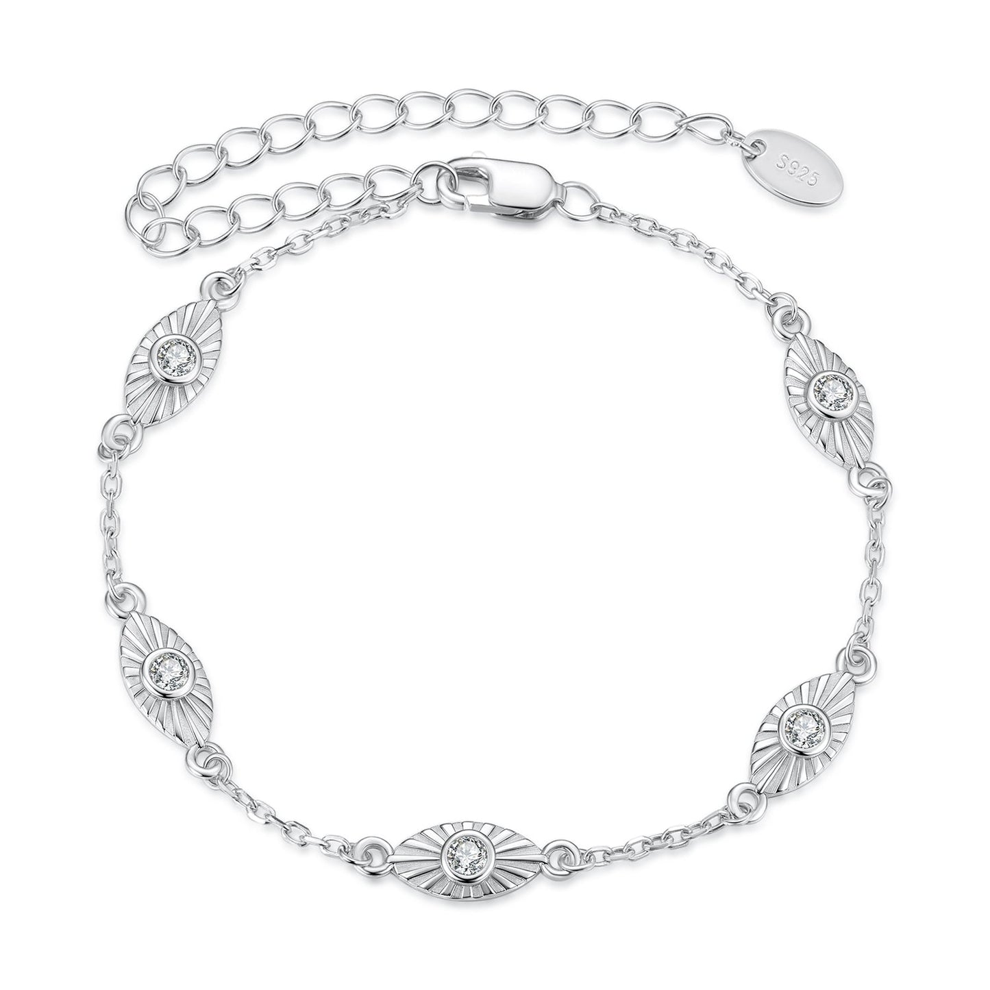 925 Sterling Silver White Gold Plated Bracelet with CZ Pendants for Women
