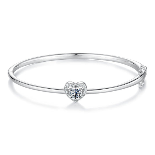 925 Sterling Silver Moissanite & CZ Bracelet Size 17 for Women