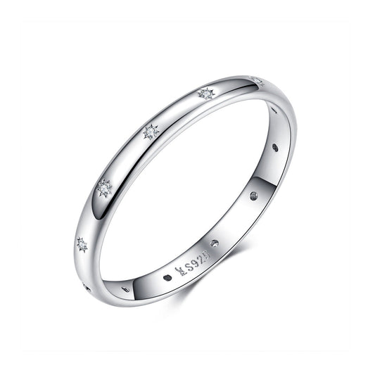 925 Sterling Silver Size 6.0 Plated Platinum Pavé Setting CZ Ring for Women