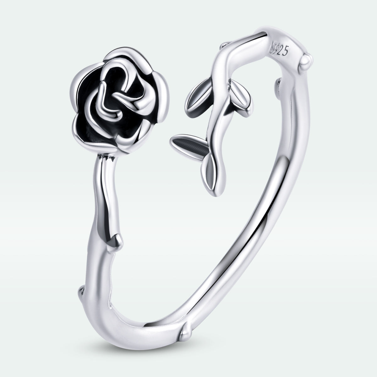 925 Sterling Silver & Oxidized Silver 0.15 cm Width Rose Ring for Women