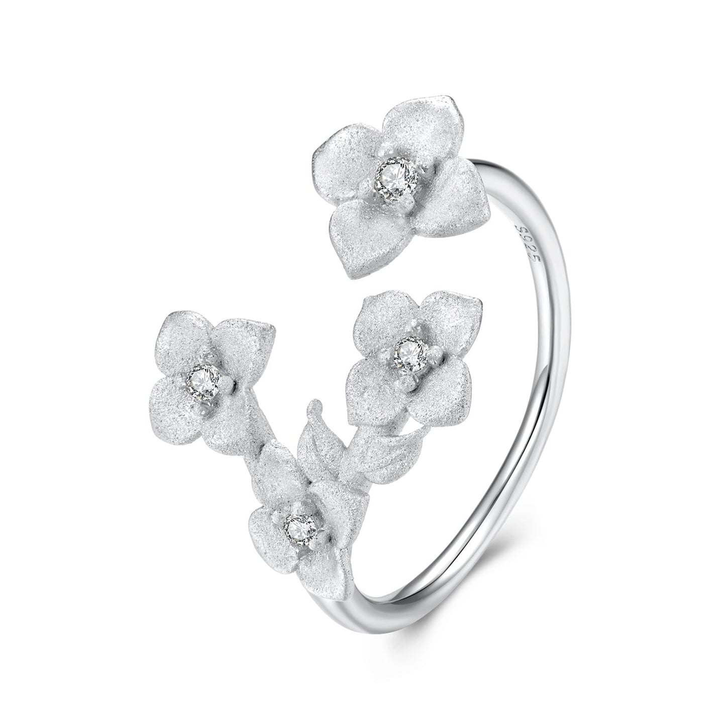 925 Sterling Silver Women's Ring with Pavé Set CZ and White Gold Plating - Style E