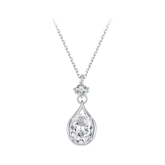 925 Sterling Silver White Gold Plated 40+5cm Necklace with Pavé Setting CZ for Women