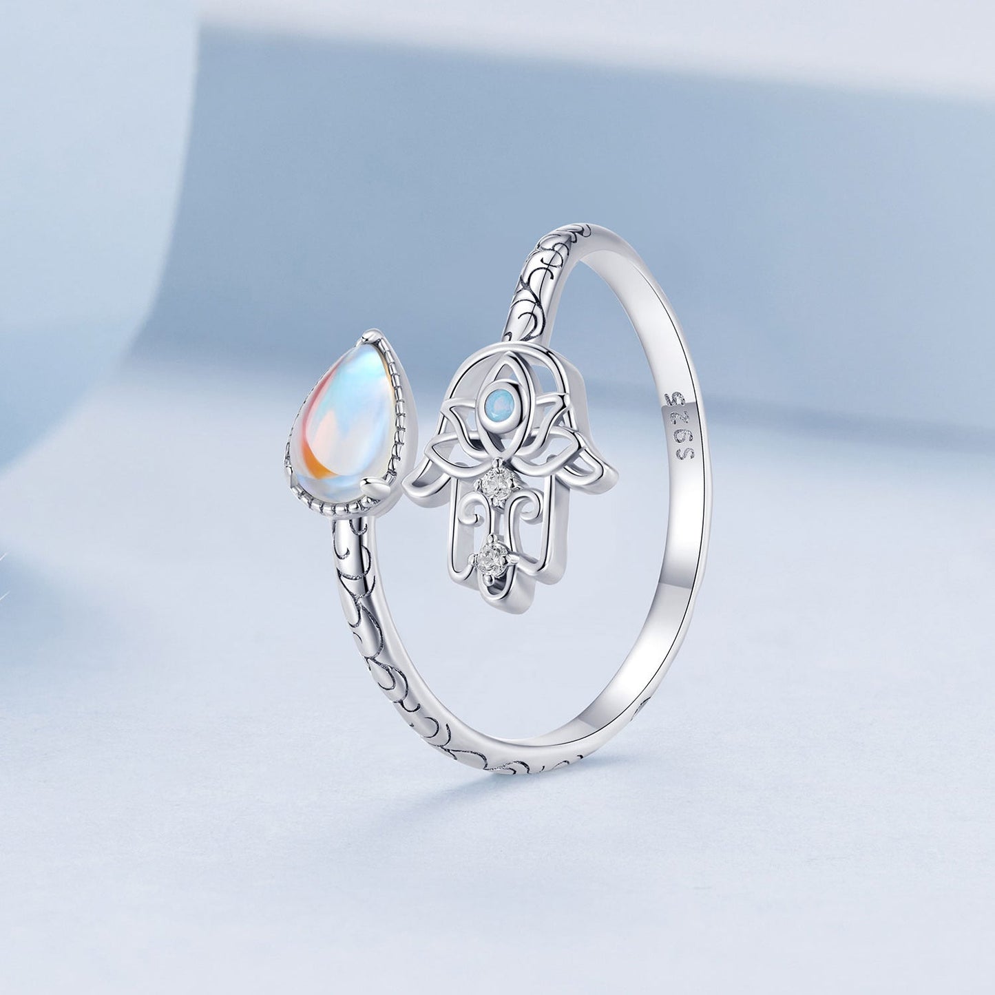 925 Sterling Silver Opal Nanometer Stone Platinum Plated Ring
