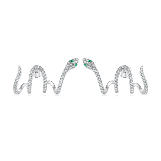 925 Sterling Silver Earrings with Plated Platinum and Pavé Setting CZ, 1.5x2.2cm for Women