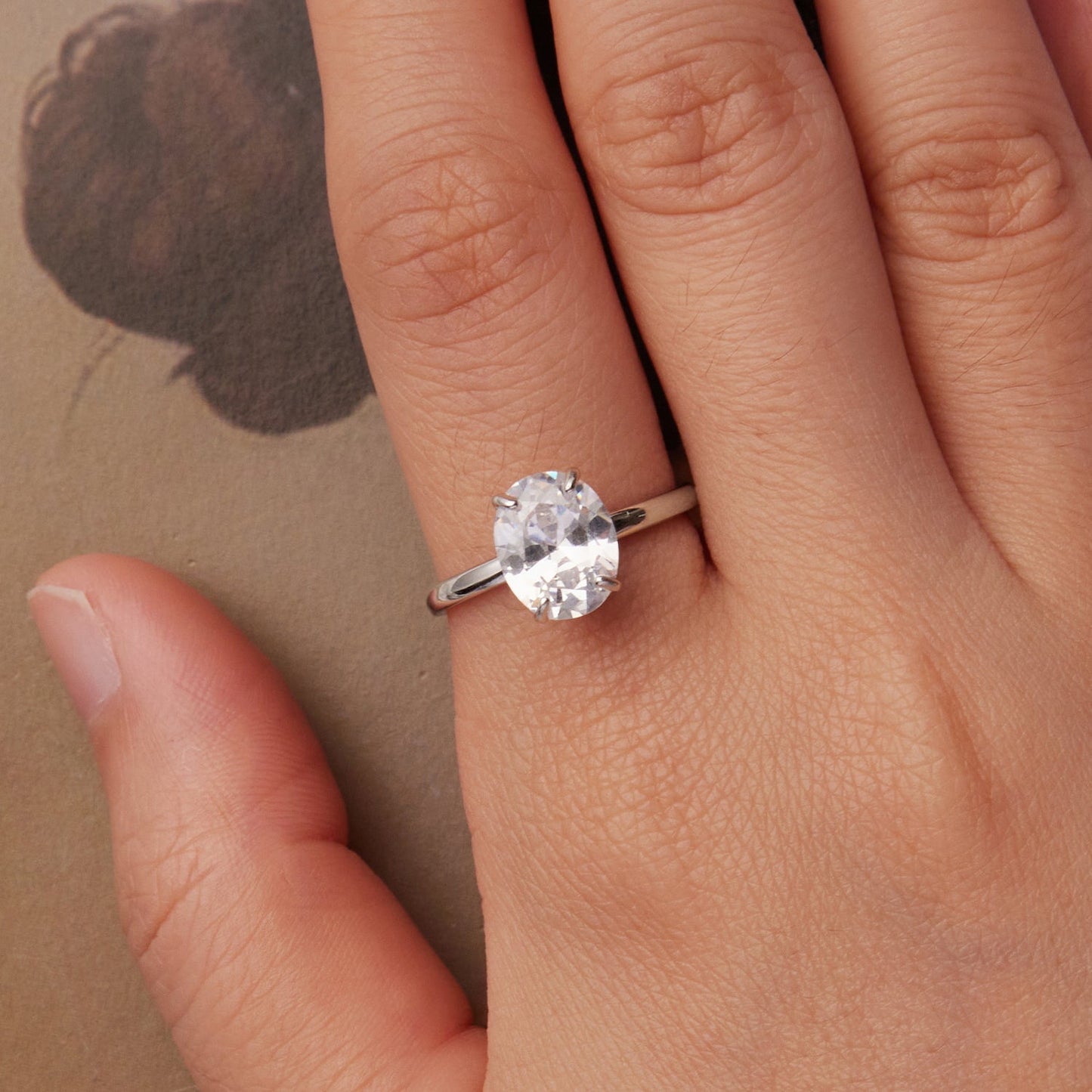 925 Sterling Silver 3.5 Carat Oval Zircon Ring with White Gold Plating for Women
