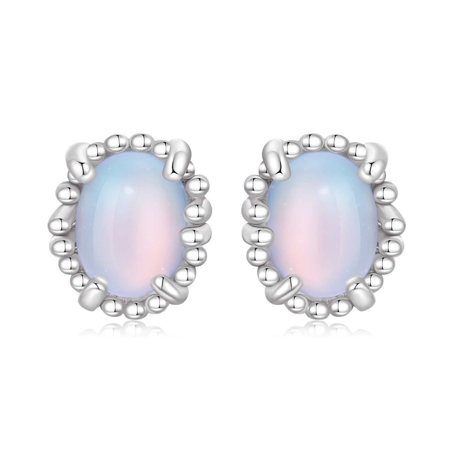925 Sterling Silver Earrings for Women with Transparent Glass, 1.0*0.9cm