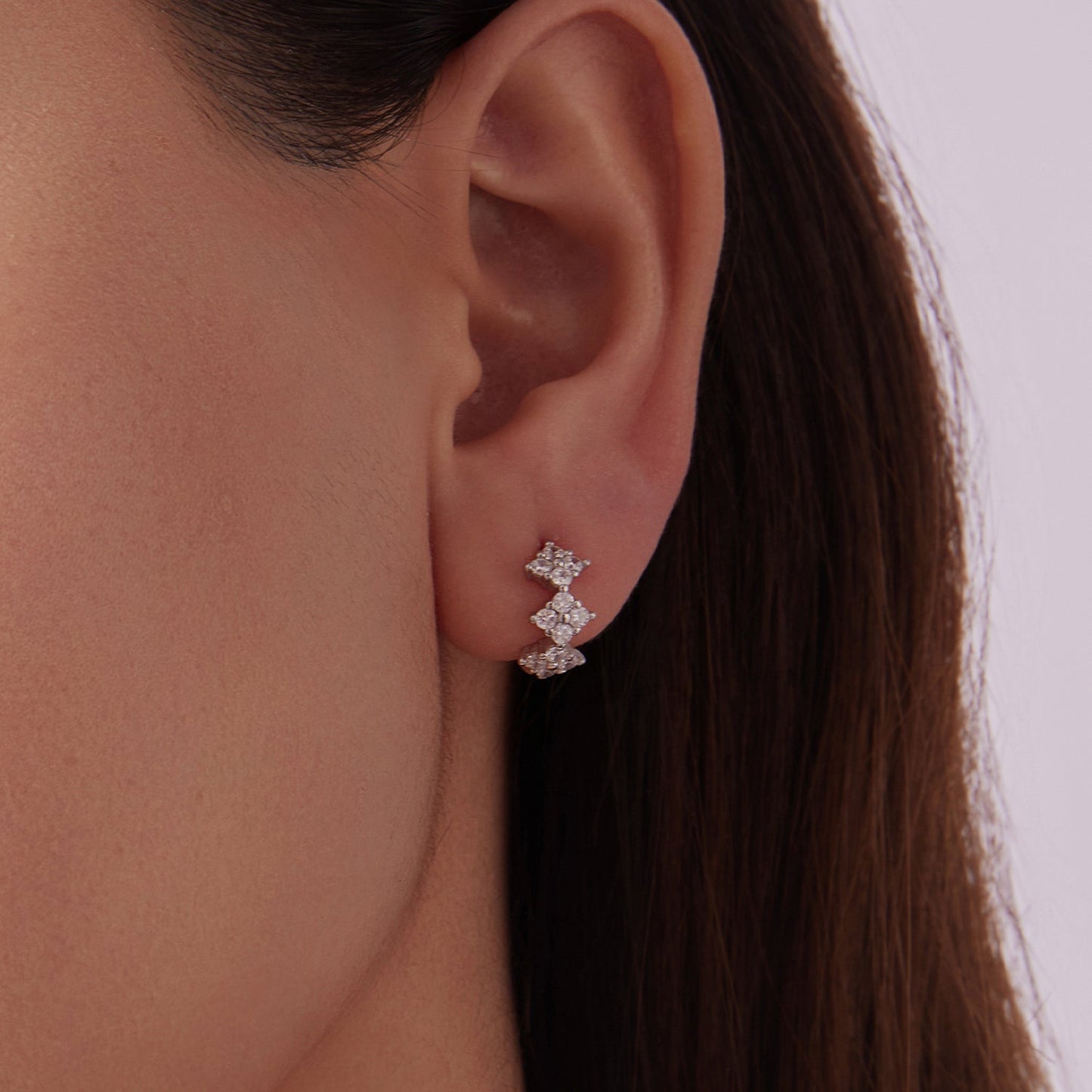 925 Sterling Silver Earrings with Pavé Setting CZ - 1.2*0.65cm, White Gold Plated for Women