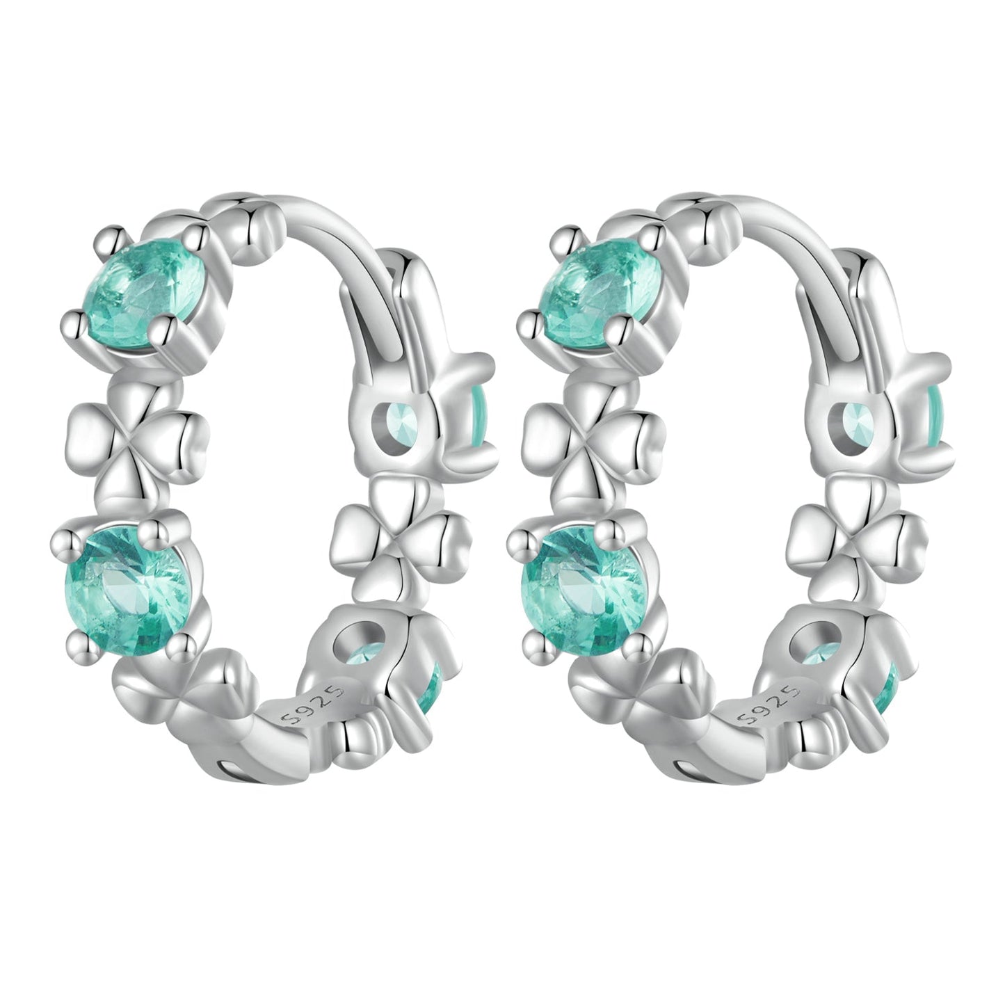 925 Sterling Silver Earrings with Transparent Glass in Size 14mm for Women
