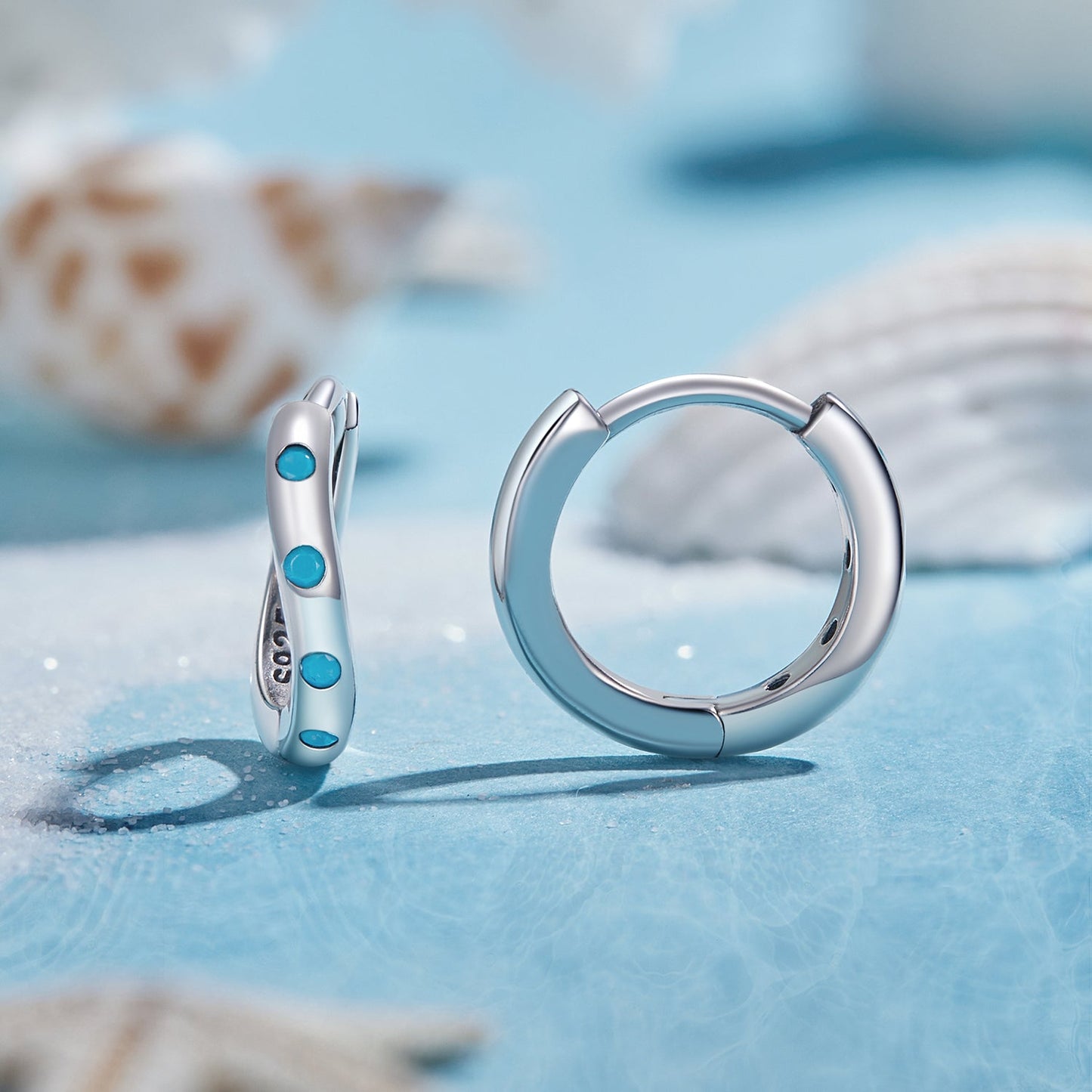 925 Sterling Silver Earrings with Synthetic Turquoise, Oxidized Finish, Size 12*2mm, Women