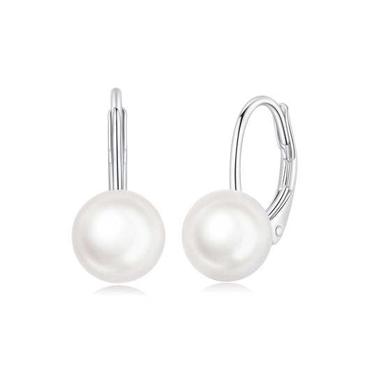 925 Sterling Silver White Gold Plated Freshwater Pearl Earrings for Women