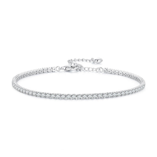 925 Sterling Silver Pavé Setting Bracelet with CZ for Women - Adjustable 18+5cm