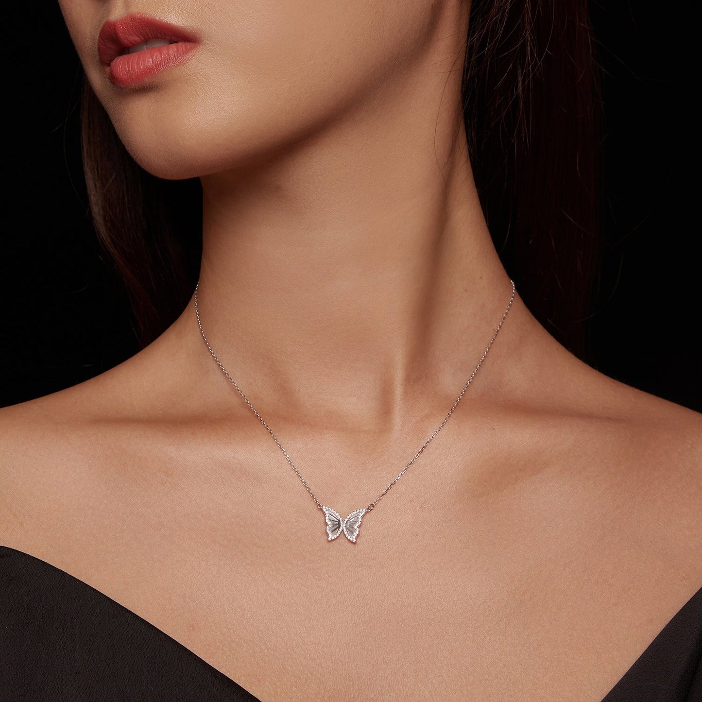 S925 Sterling Silver Plated Nacre & CZ Necklace, 40+5cm for Women