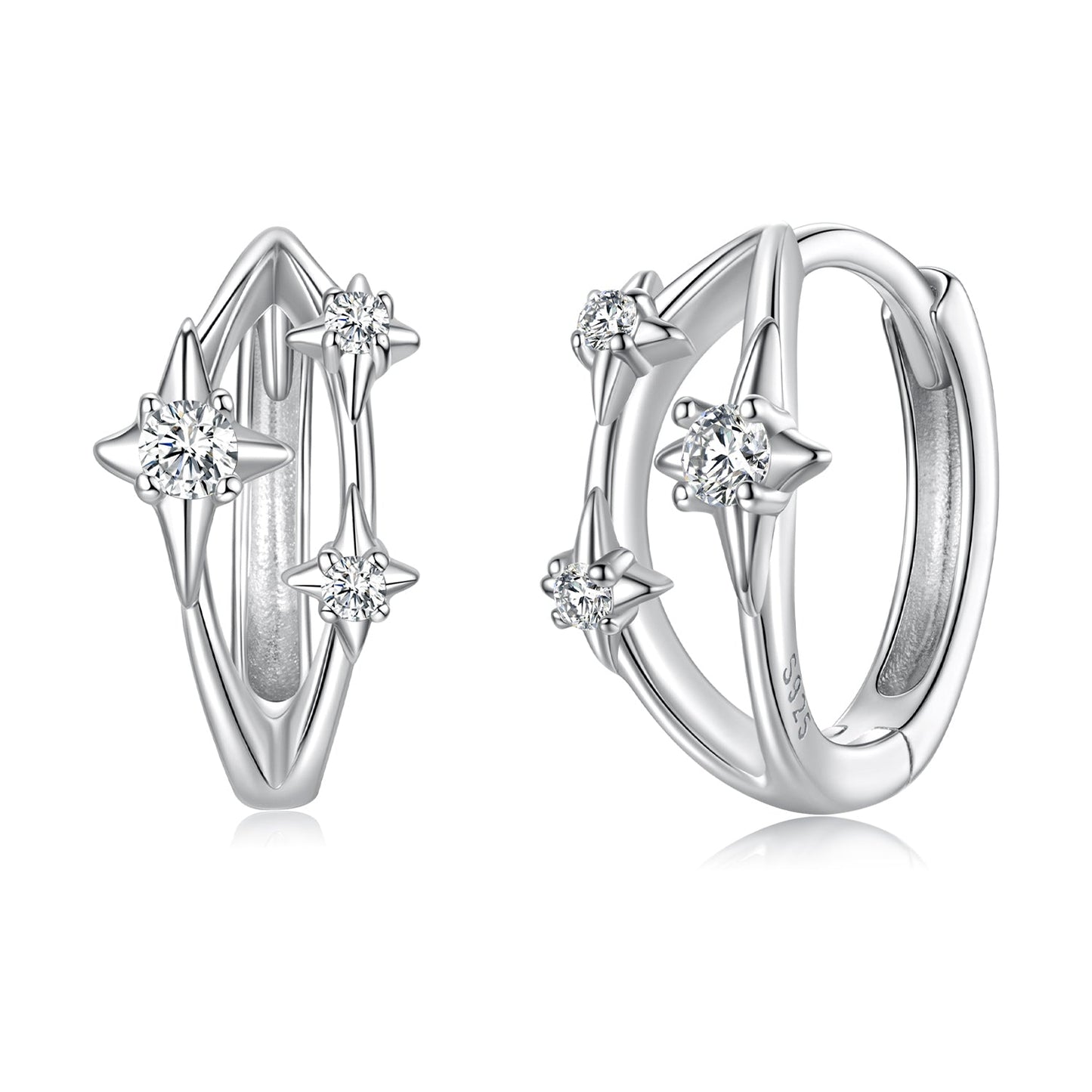 925 Sterling Silver Earrings with Pavé Setting CZ in White Gold for Women