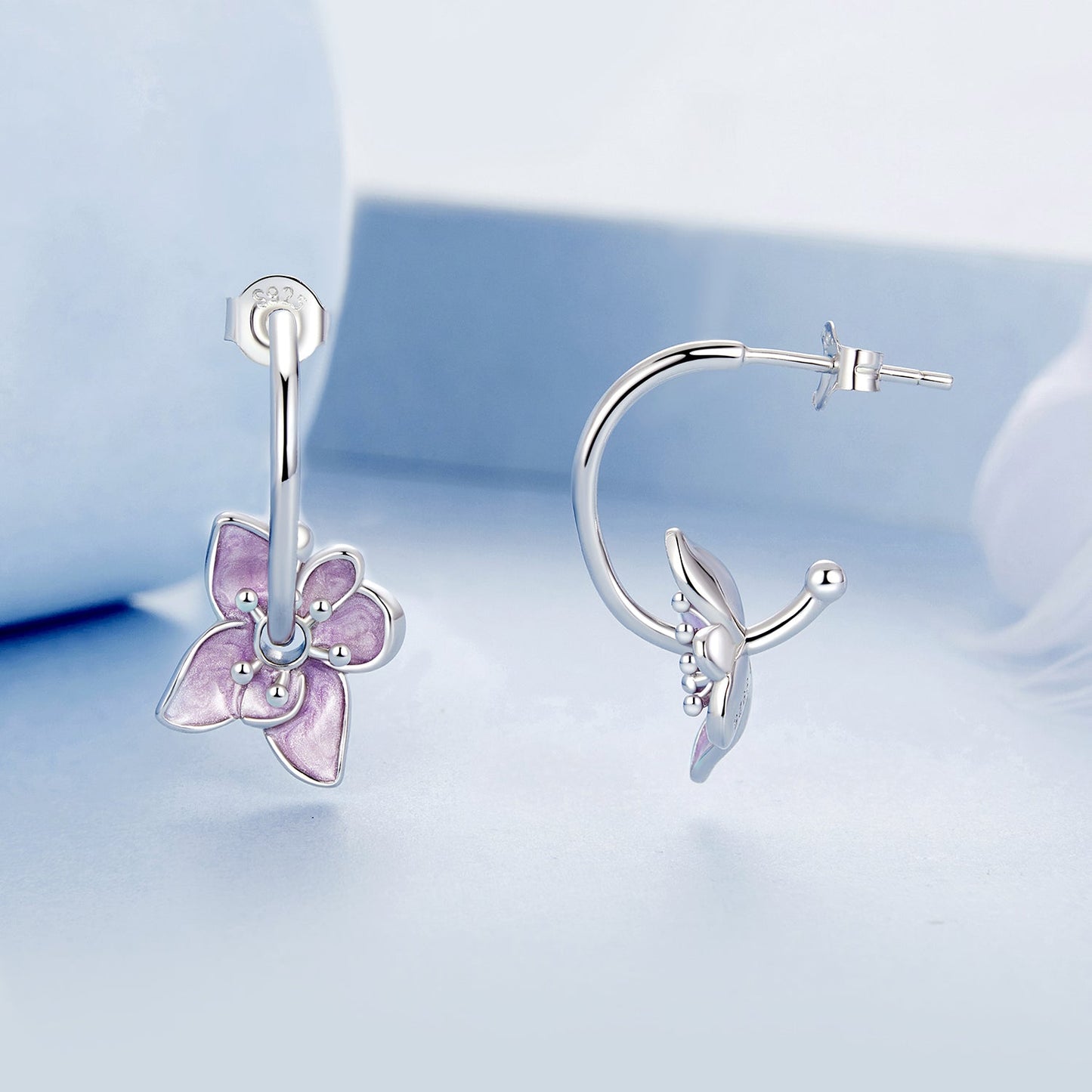 925 Sterling Silver Enamel White Gold Plated Earrings Size 20*14mm