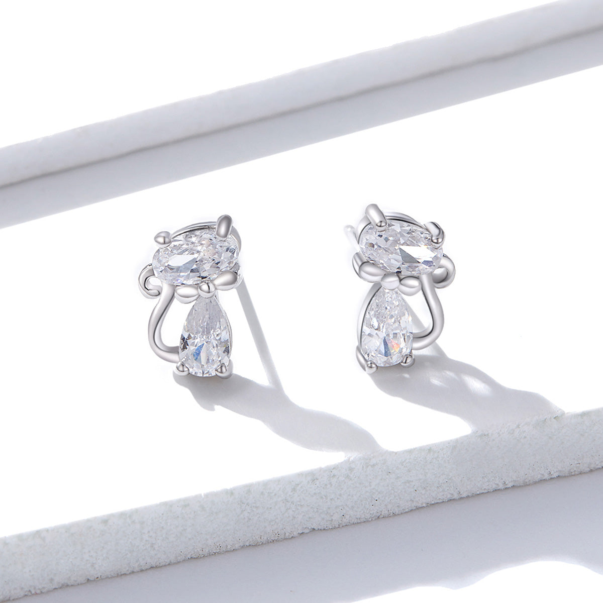 925 Sterling Silver Plated Platinum Earrings with Pavé Setting CZ for Women
