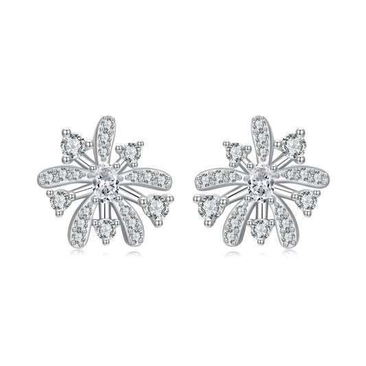 925 Sterling Silver Earrings with Pavé Set CZ in White Gold Finish, 1.1*1.0cm