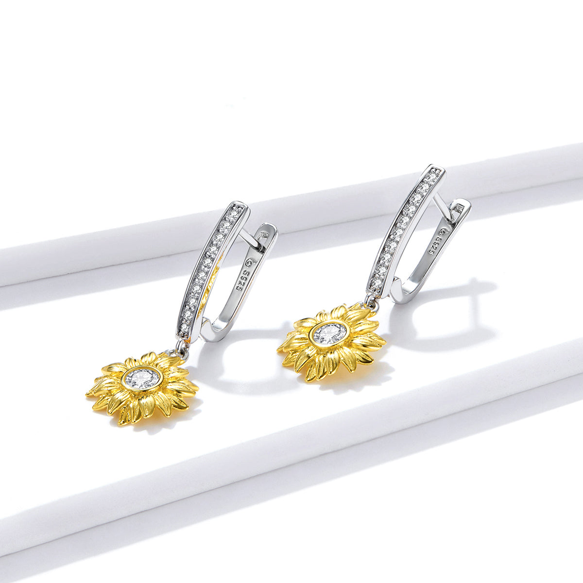 S925 Sterling Silver Plated Gold Pavé Setting CZ Earrings