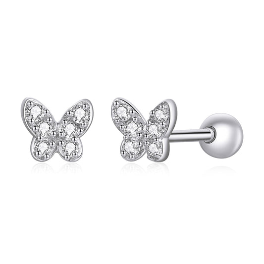 925 Sterling Silver Earrings with CZ in Pavé Setting - 0.4*0.5cm - Women