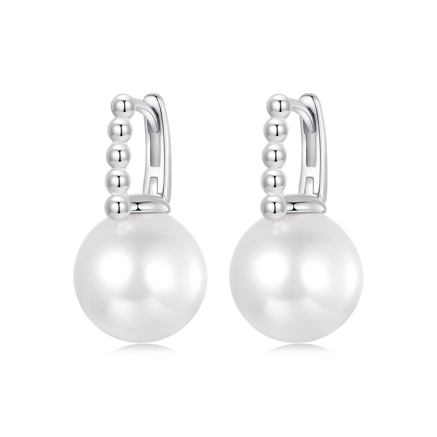 925 Sterling Silver Earrings with White Gold Plating and Shell Pearl for Women