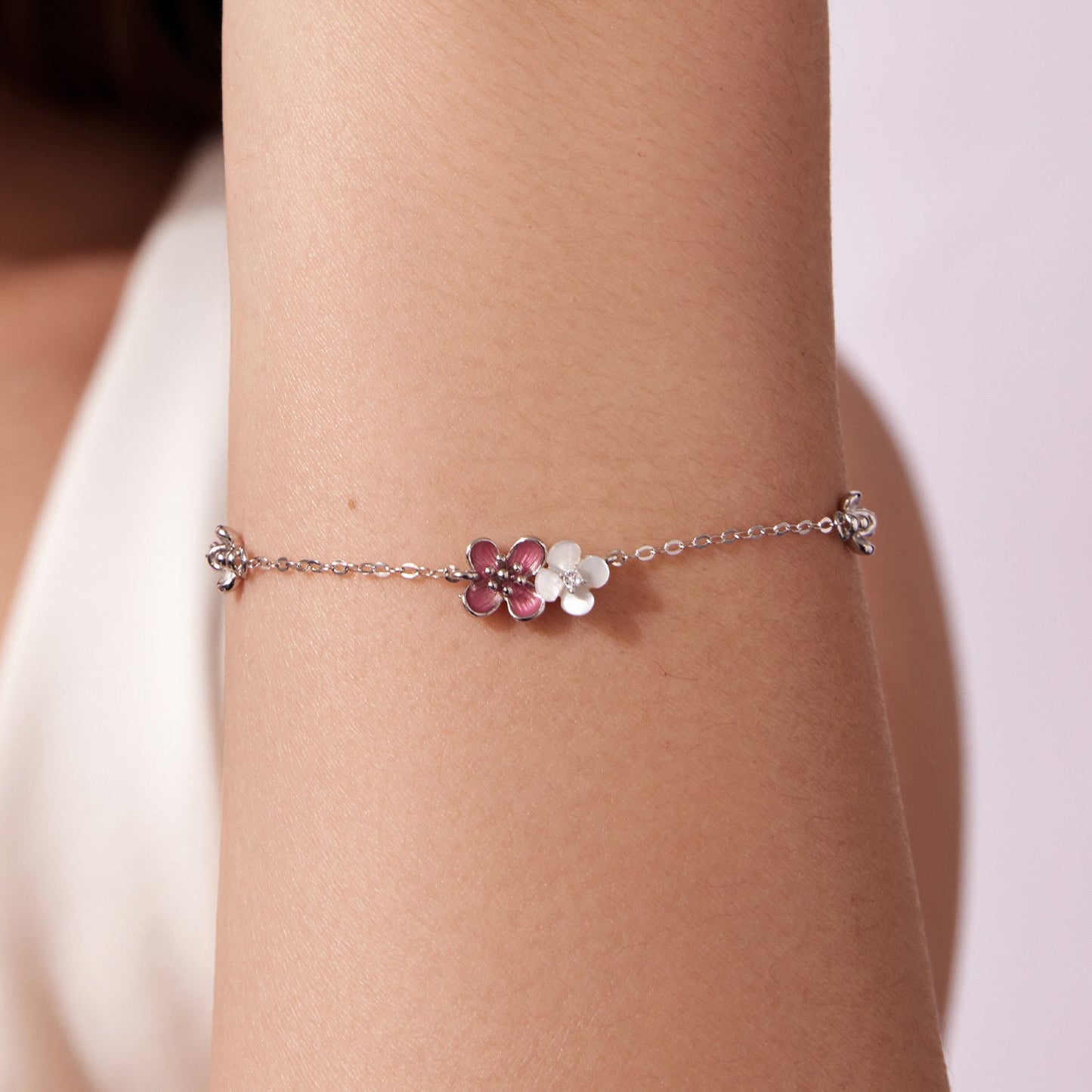 925 Sterling Silver Enamel Charm Bracelet with Pavé CZ, 15+6cm for Women