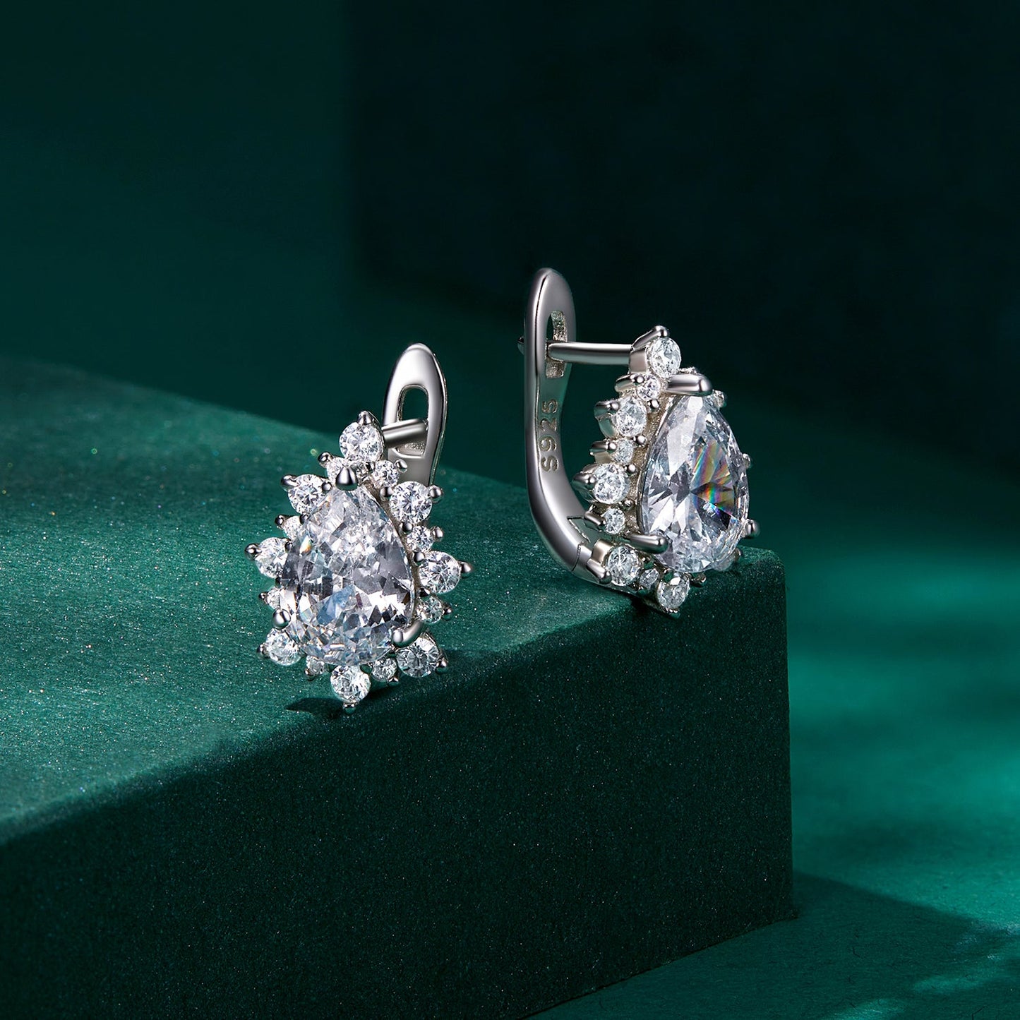 925 Sterling Silver Platinum Plated CZ Pavé Setting Earrings