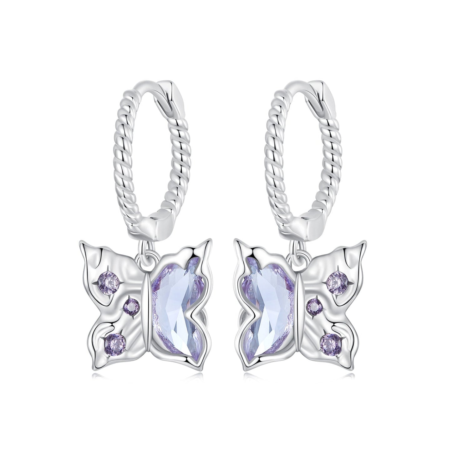 925 Sterling Silver Earrings with Pavé Setting CZ and Transparent Glass for Women