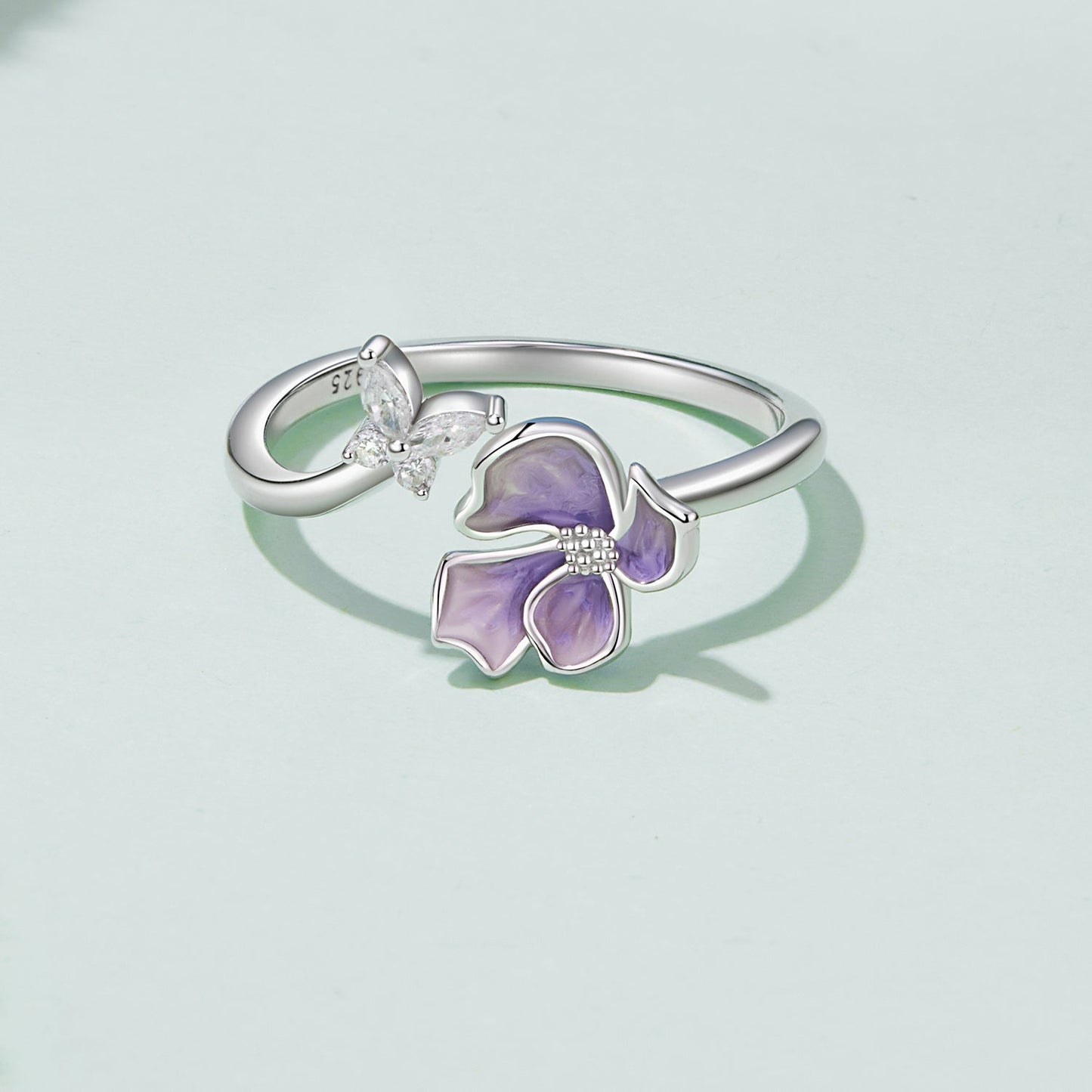925 Sterling Silver Enamel Flower Ring for Women