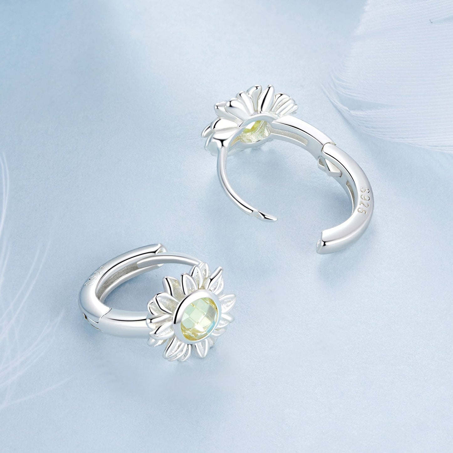 925 Sterling Silver Earrings with Transparent Glass, 12x9mm Size for Women