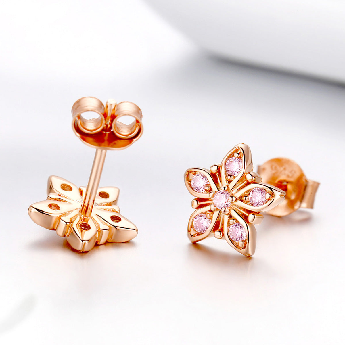925 Sterling Silver Rose Gold Plated Pavé Setting CZ Earrings