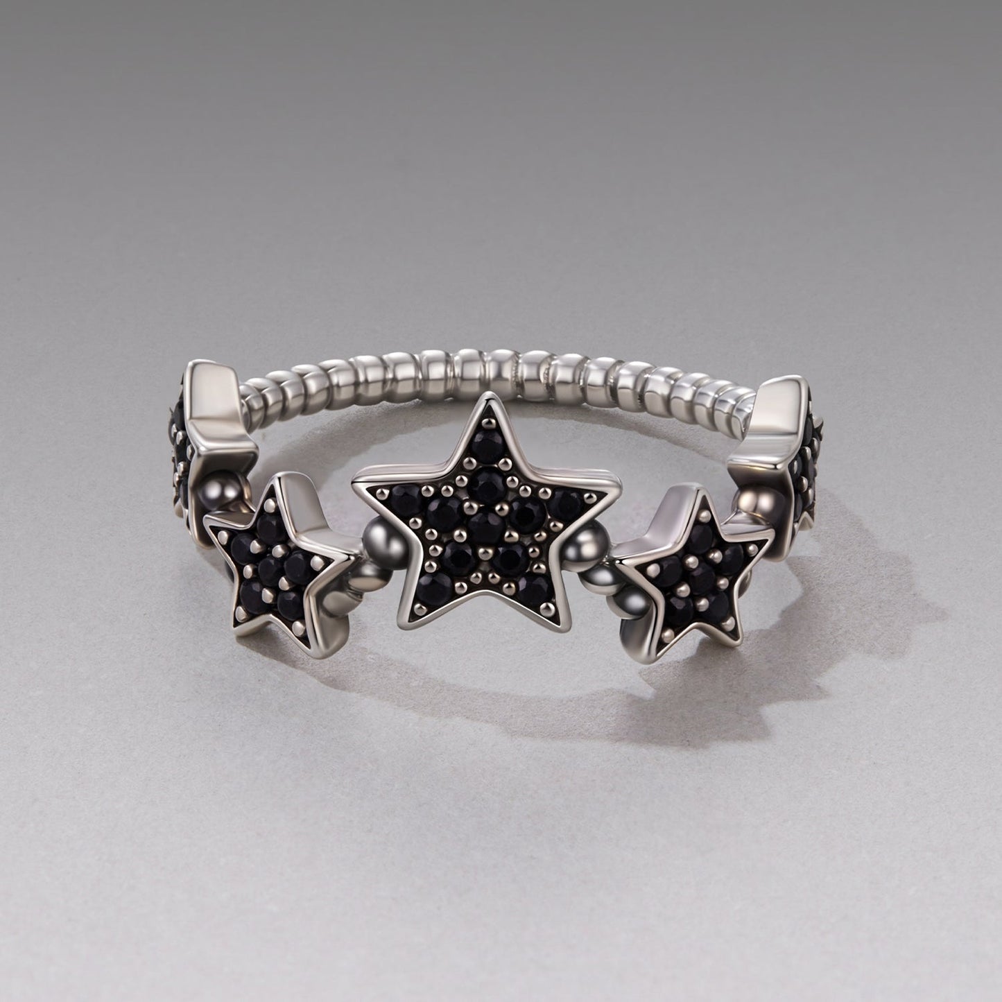 925 Sterling Silver Oxidized Rings with Pavé Setting CZ, Size 6.0 for Women