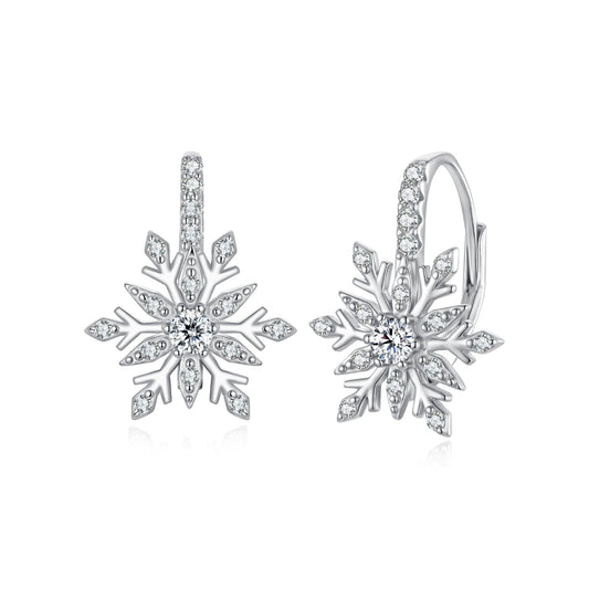 925 Sterling Silver Earrings with Pavé Setting CZ in White Gold for Women