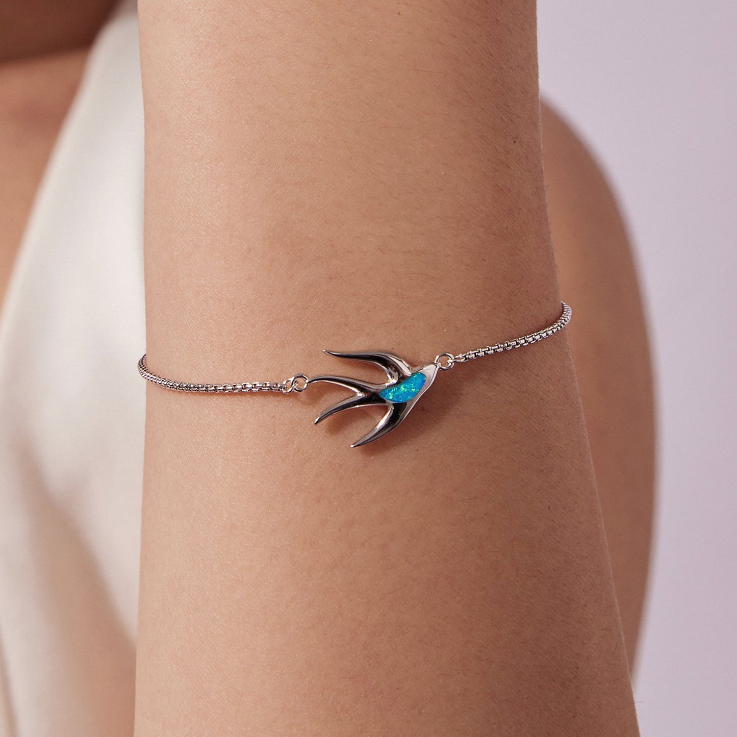 925 Sterling Silver Synthetic Opal Bracelet with White Gold Plating